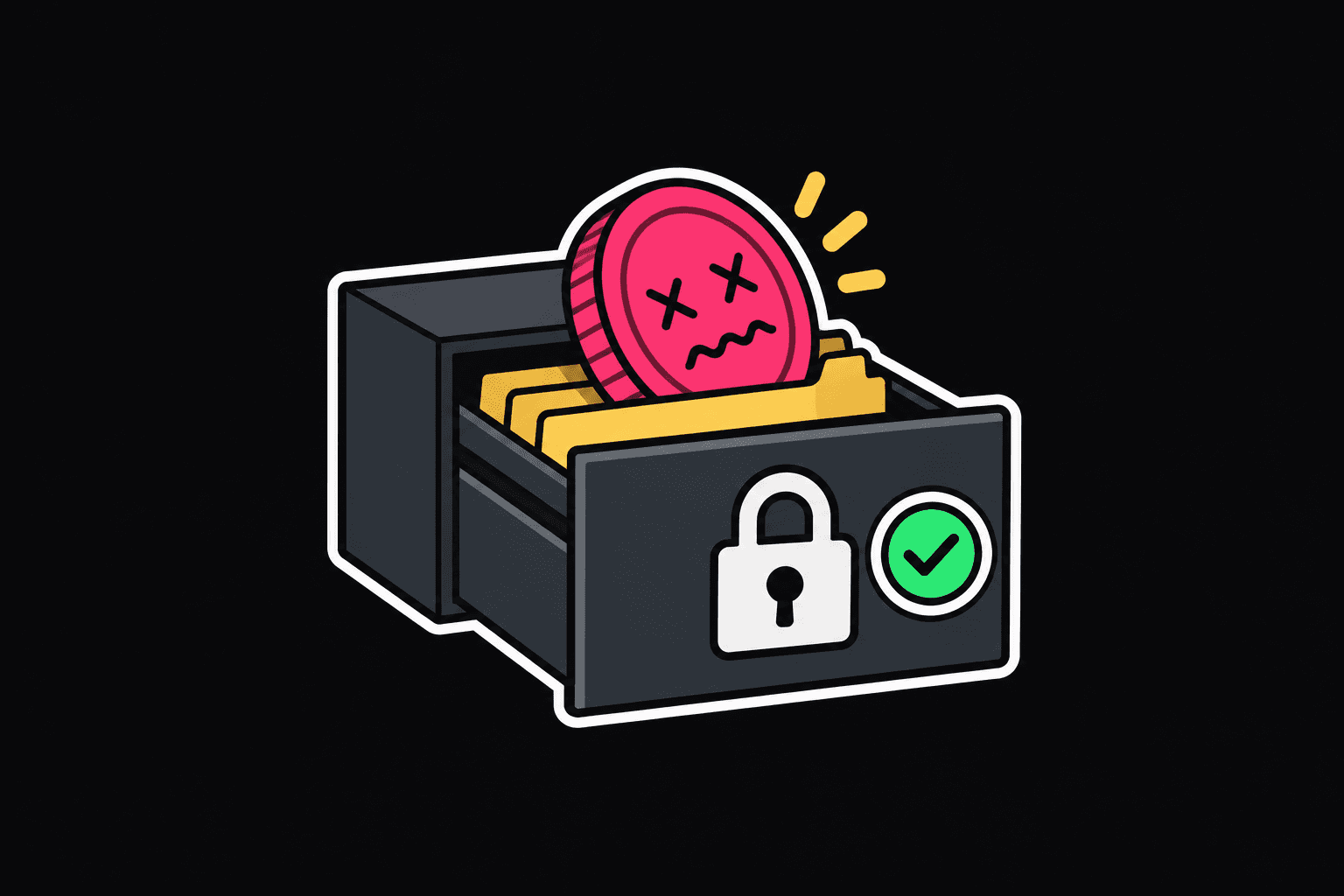 Illustration: a dead coin sliding into a locked drawer.